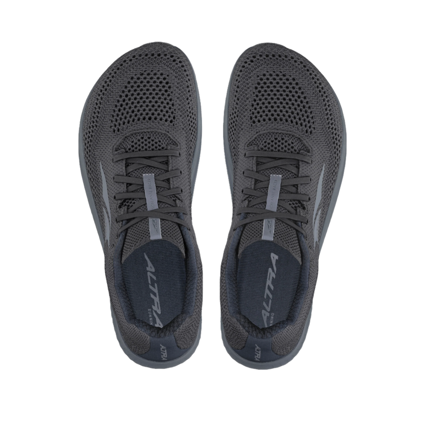 Pair of gray athletic shoes with 'Altra' branding on a white background