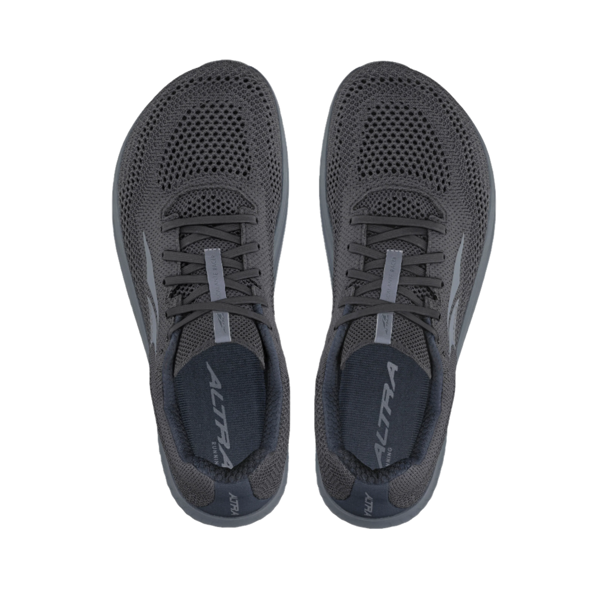 Pair of gray athletic shoes with 'Altra' branding on a white background